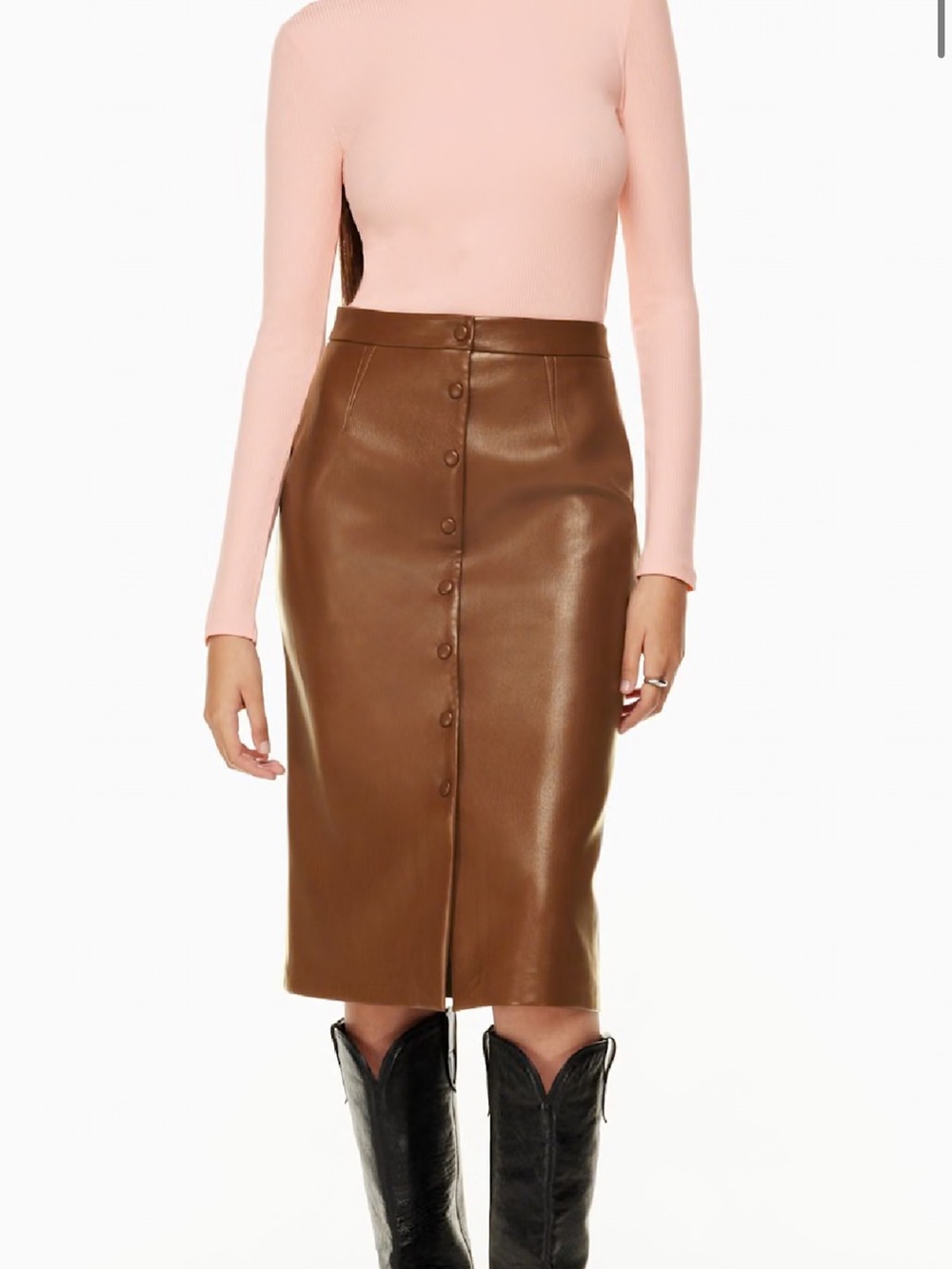Wilfred Vegan Leather Brown Midi Skirt - 2